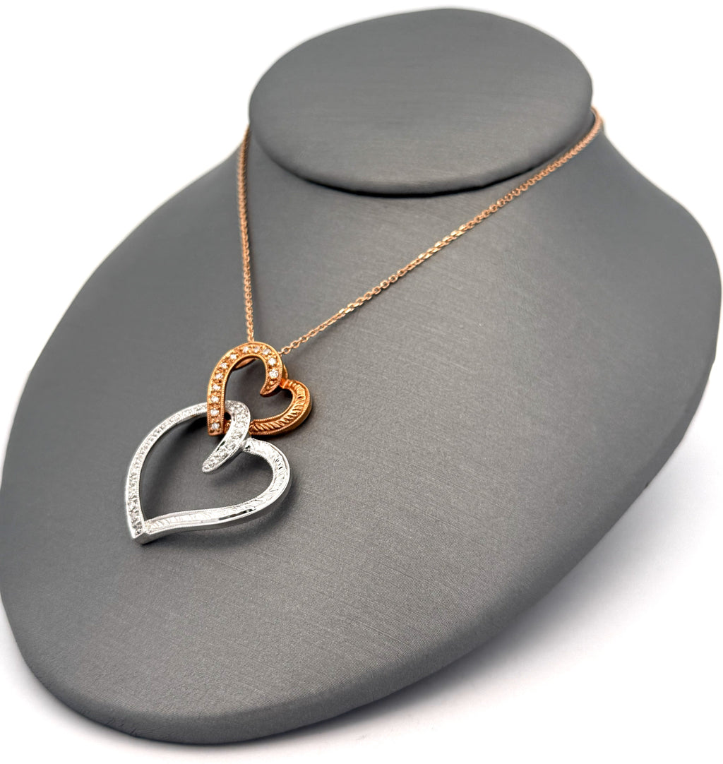 14k WRG 0.25 CT Diamond Ladies Heart Pendant Necklace, 6.2g, S108788