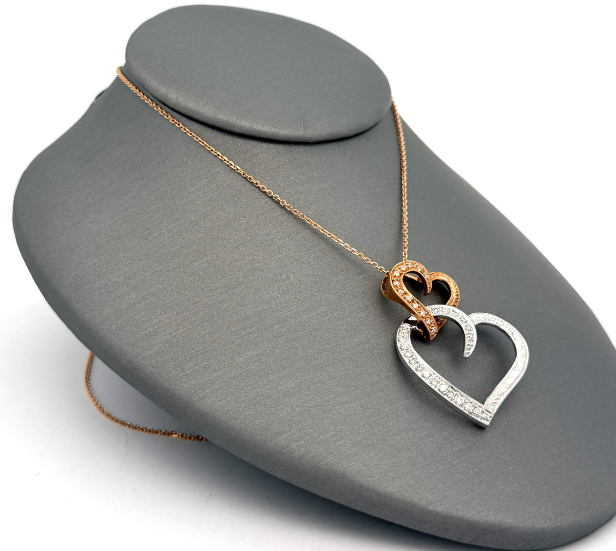 14k WRG 0.25 CT Diamond Ladies Heart Pendant Necklace, 6.2g, S108788