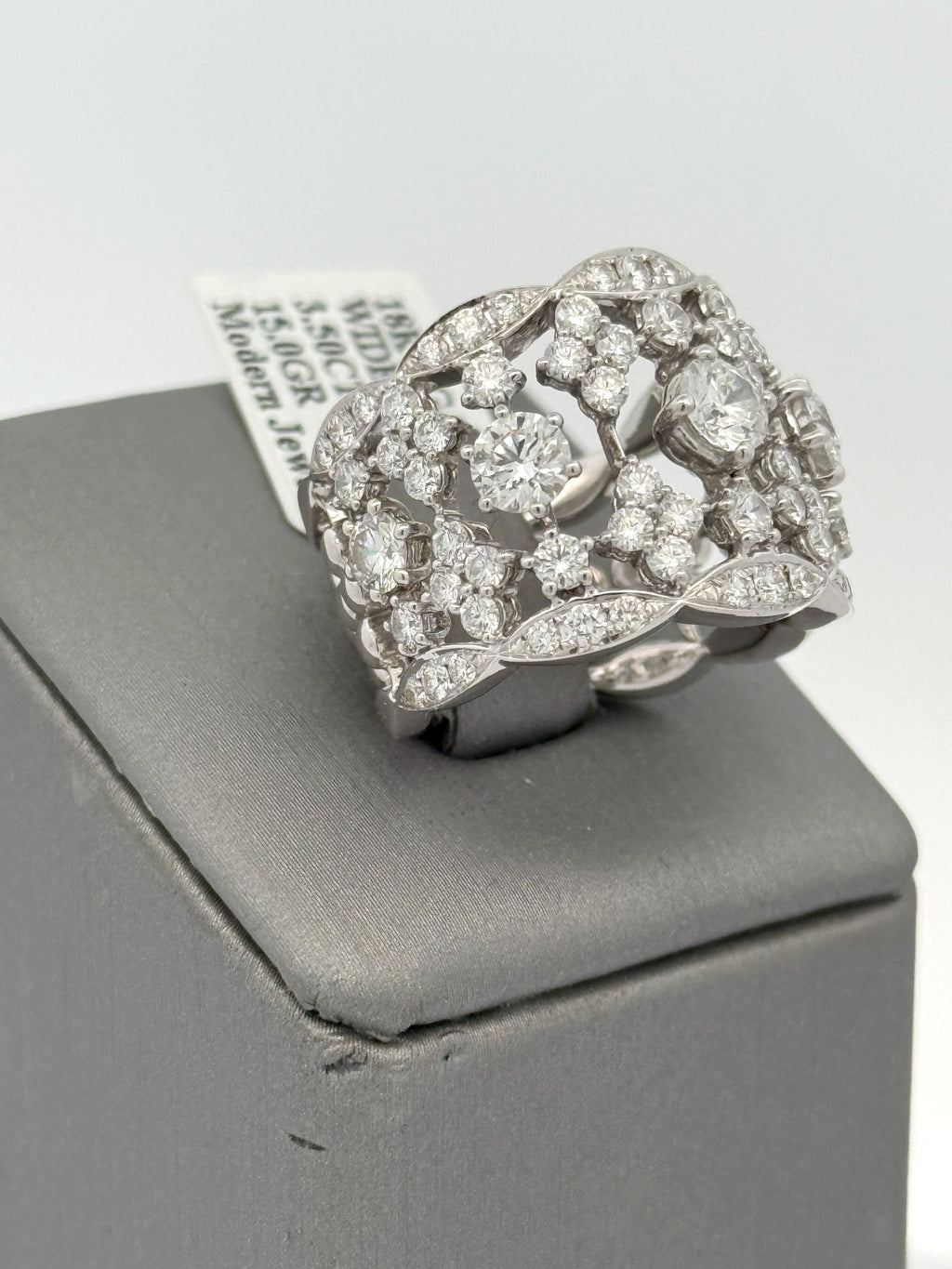 18K White Gold 3.5CT Diamond Ladies Cocktail Ring, 15.0gm Size 6 S16552