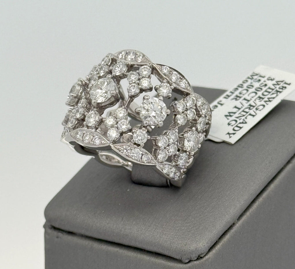 18K White Gold 3.5CT Diamond Ladies Cocktail Ring, 15.0gm Size 6 S16552
