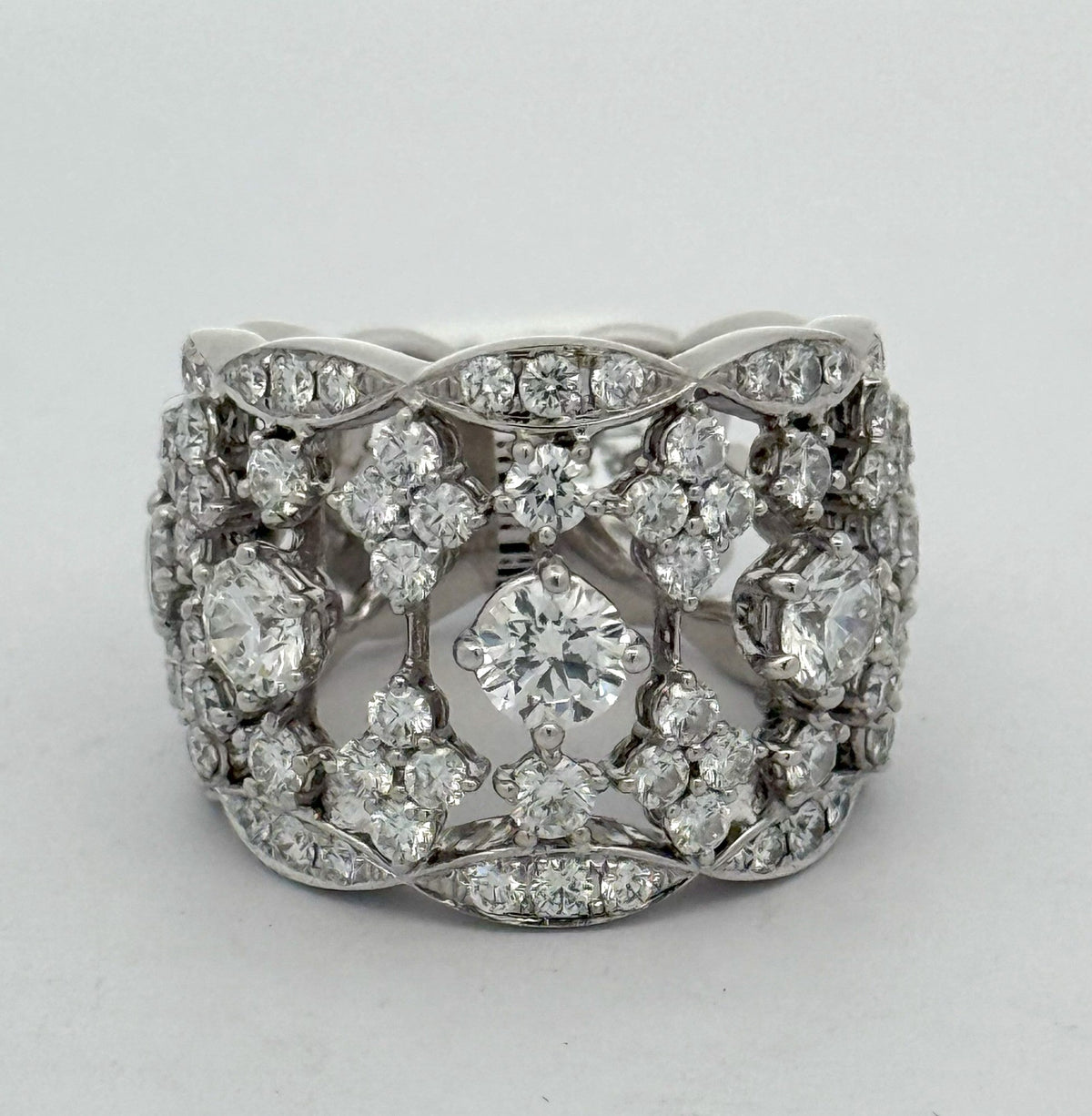 18K White Gold 3.5CT Diamond Ladies Cocktail Ring, 15.0gm Size 6 S16552