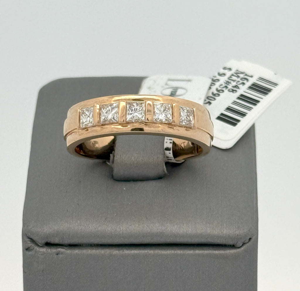 14k Yellow Gold 1.0CT Princess Diamond Men's Wedding Band 6.3g Size 10 S16548
