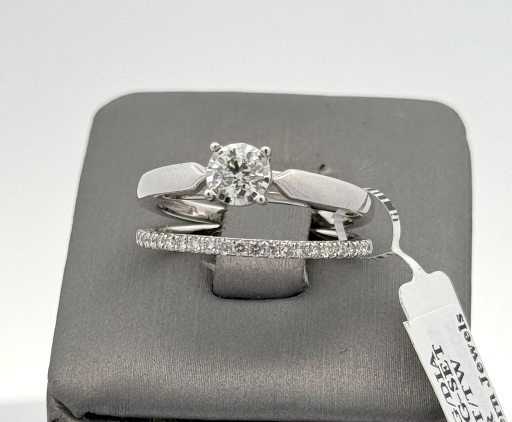 10k White Gold 0.50 CT Diamond Engagement Ring Set, Size 7, 3.9gm, S16542