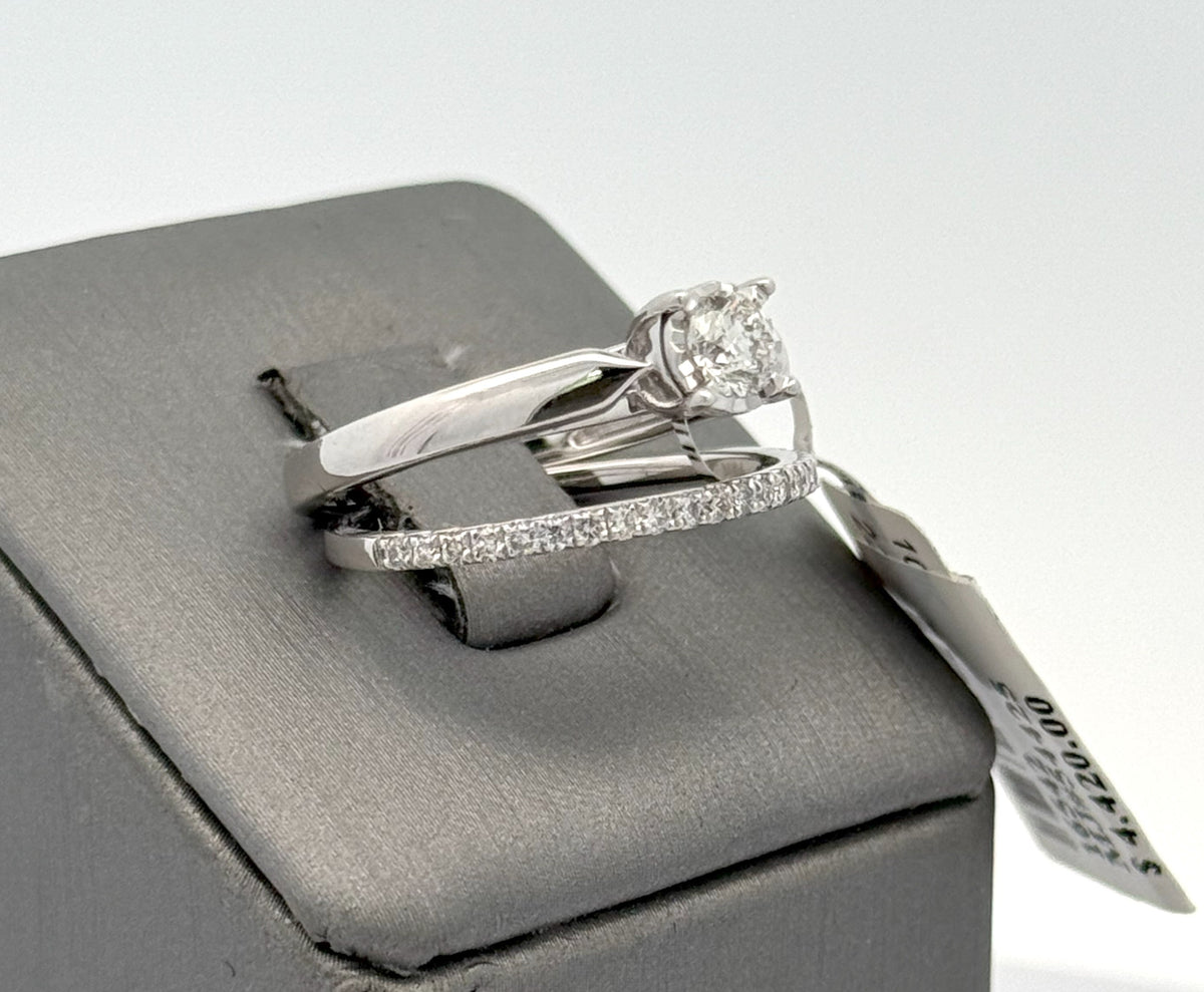 10k White Gold 0.50 CT Diamond Engagement Ring Set, Size 7, 3.9gm, S16542