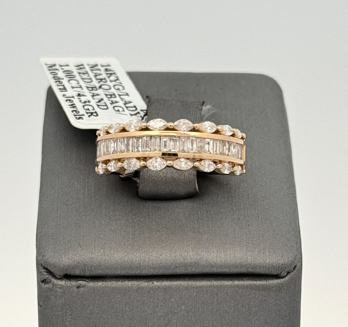14k Yellow Gold 1.00CT Emerald &Marquise Diamond Wedding Band 4.3g Size 7 S16550
