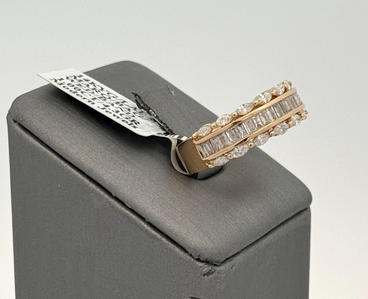 14k Yellow Gold 1.00CT Emerald &Marquise Diamond Wedding Band 4.3g Size 7 S16550