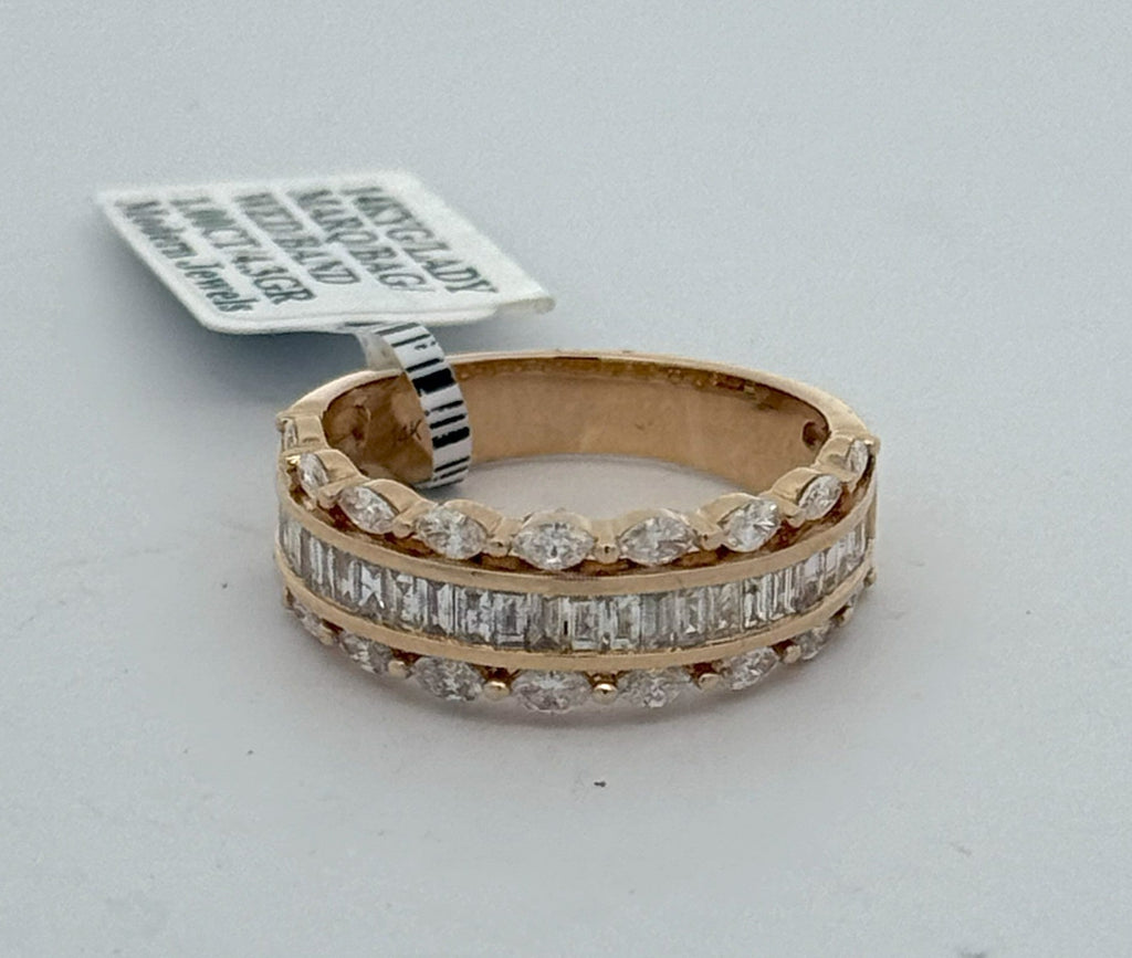 14k Yellow Gold 1.00CT Emerald &Marquise Diamond Wedding Band 4.3g Size 7 S16550