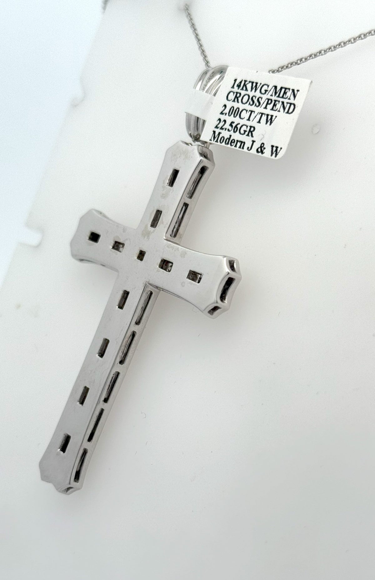 Men's 14k White Gold 2.00 CT Diamond Cross, 22.6gm,S108382