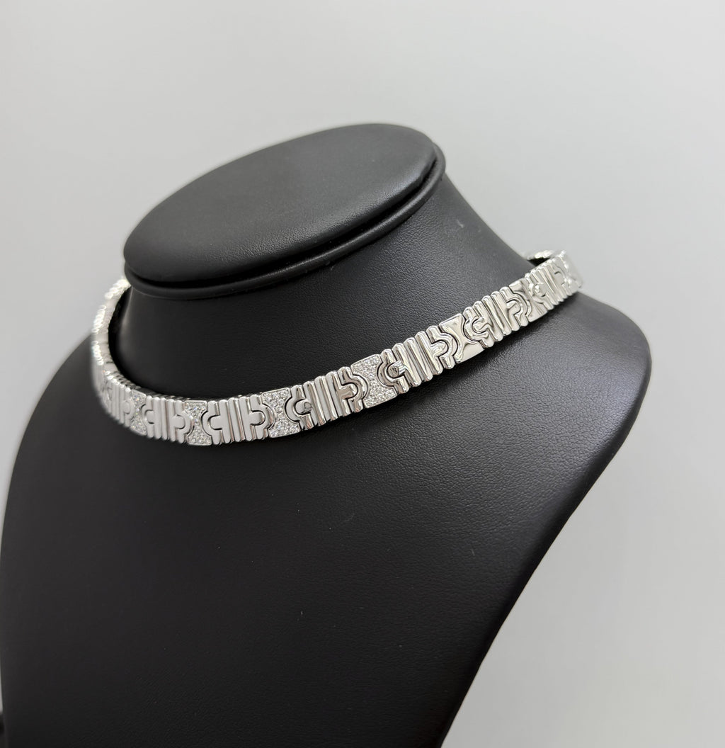 Vintage 18K White Gold Bulgari Parentesi Necklace, 137.7gm, 16 Inches (Pre-owned)