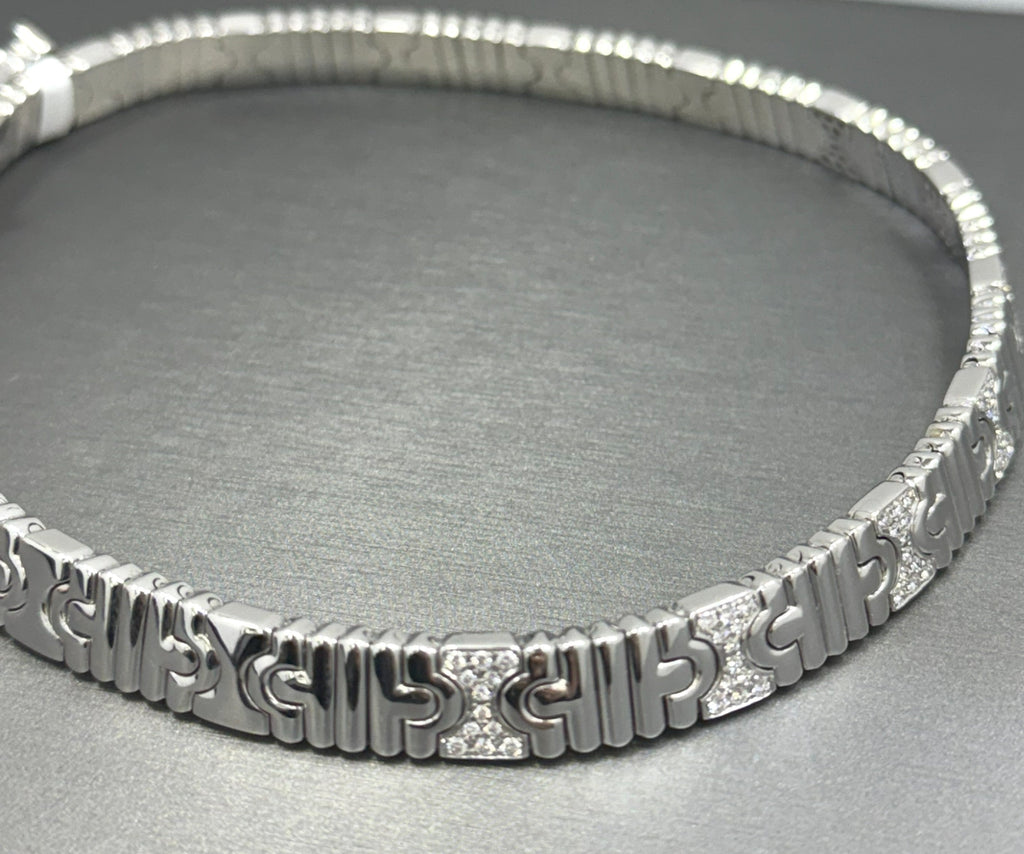 Vintage 18K White Gold Bulgari Parentesi Necklace, 137.7gm, 16 Inches (Pre-owned)