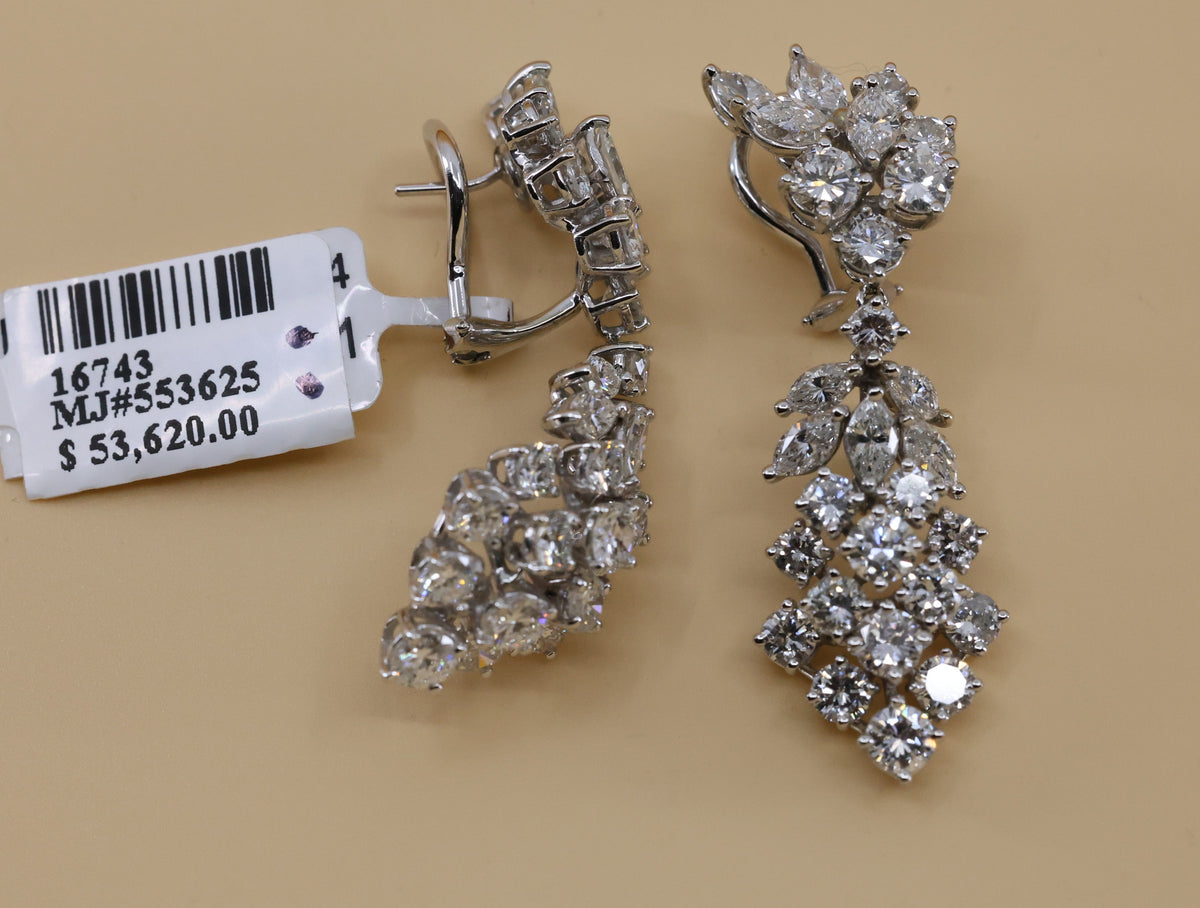 Platinum Chandelier Earrings 13.8g, 6.50CT Marquise & Round Cut Diamonds, S16743