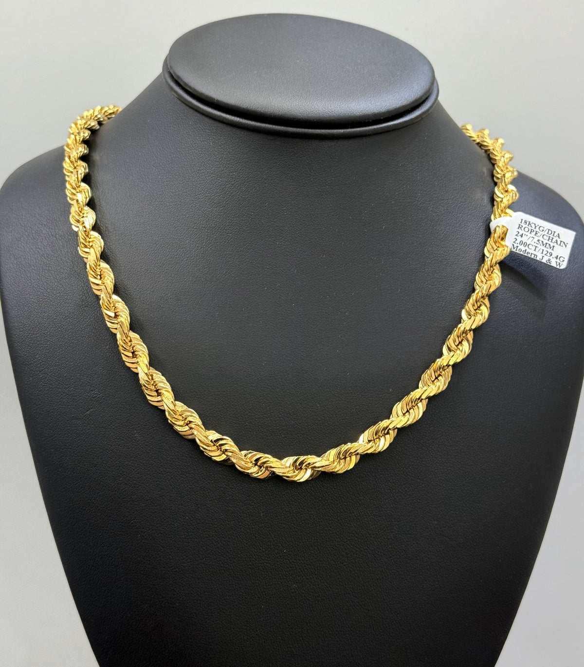 18k Yellow Gold Men's Rope Chain Necklace, 129.4gm, 7.5mm, 24", S108398