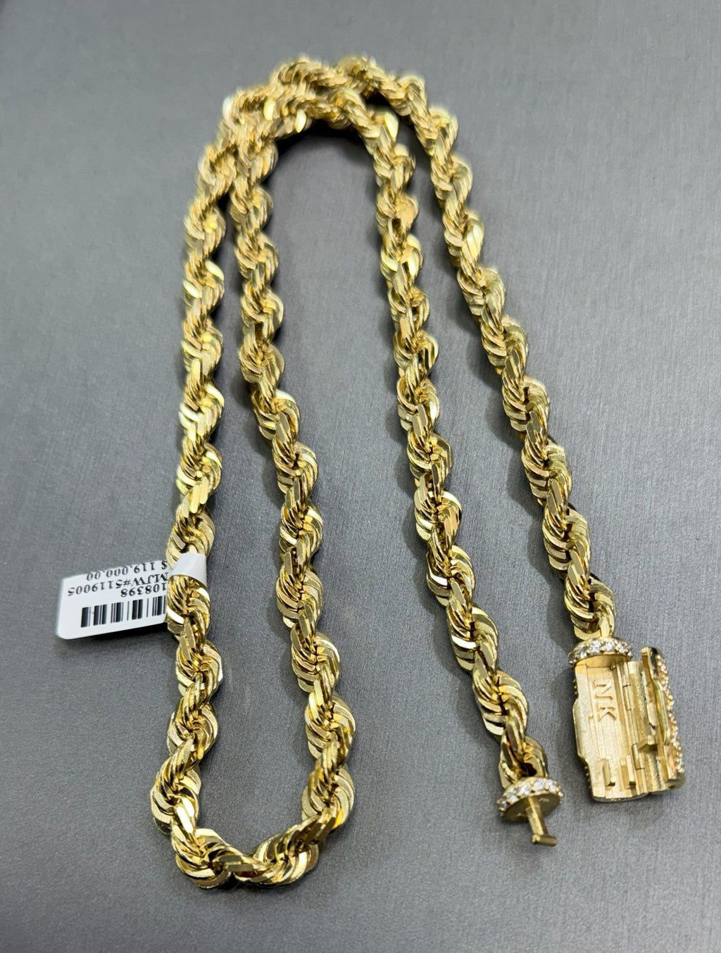 18k Yellow Gold Men's Rope Chain Necklace, 129.4gm, 7.5mm, 24", S108398