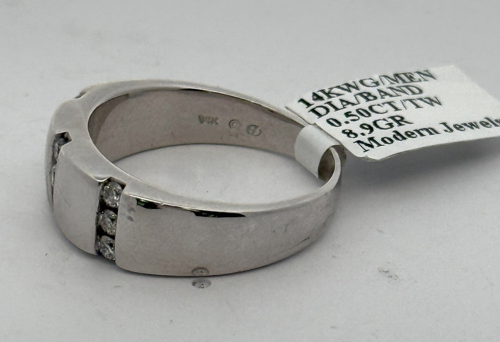14k White Gold 0.25 CT Diamond Men's Band, 8.9gm, Size 11, S13996