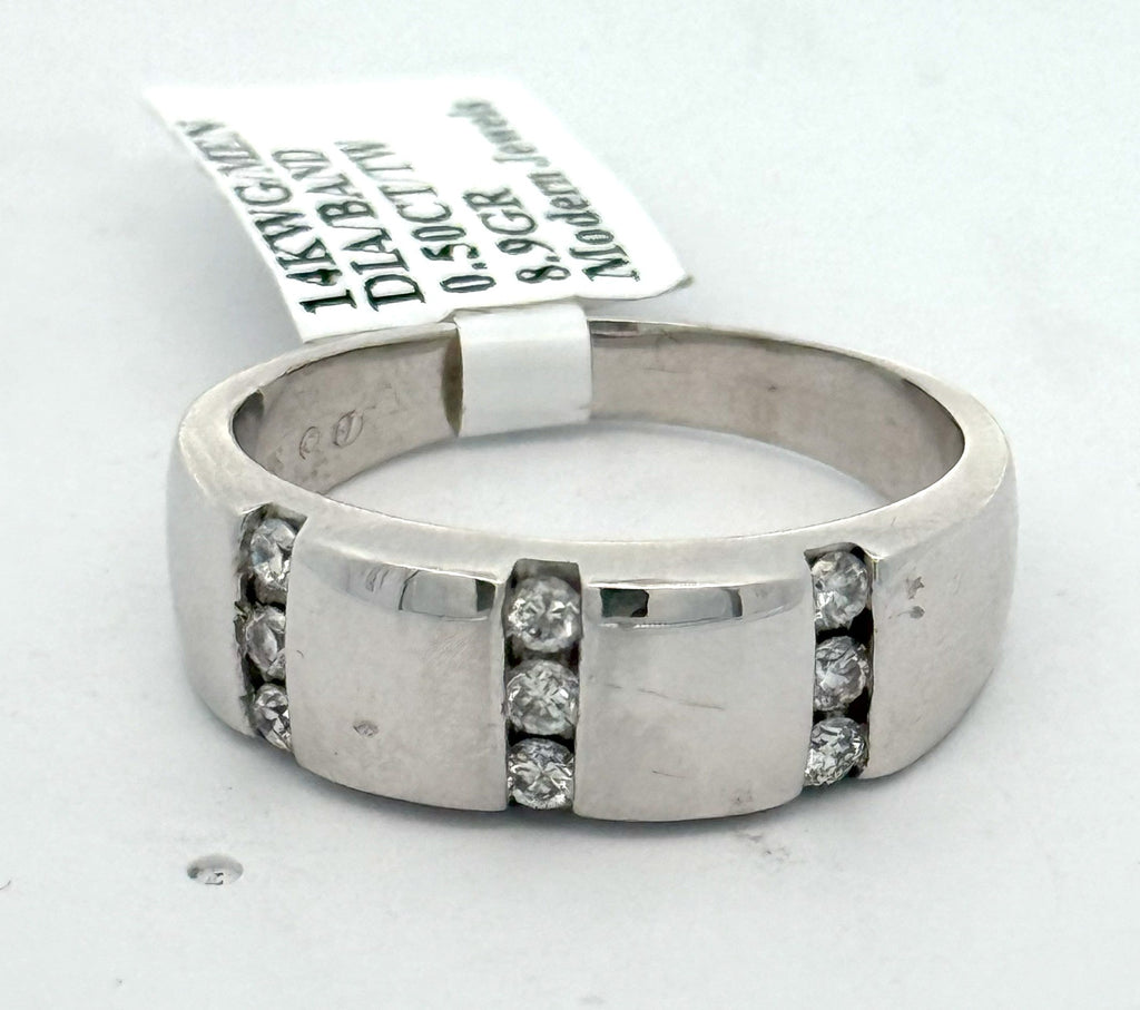 14k White Gold 0.25 CT Diamond Men's Band, 8.9gm, Size 11, S13996