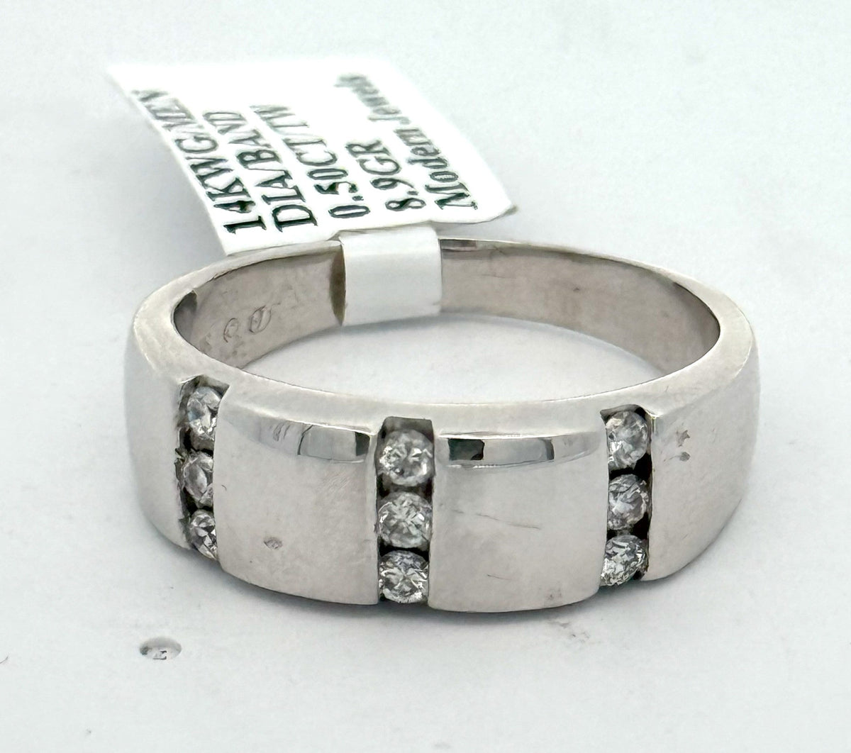 14k White Gold 0.25 CT Diamond Men's Band, 8.9gm, Size 11, S13996