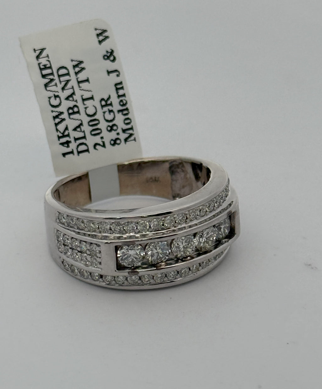 14k White Gold 1.75 CT Diamond Men's Band, 8.8gm, Size 9.5, S108306