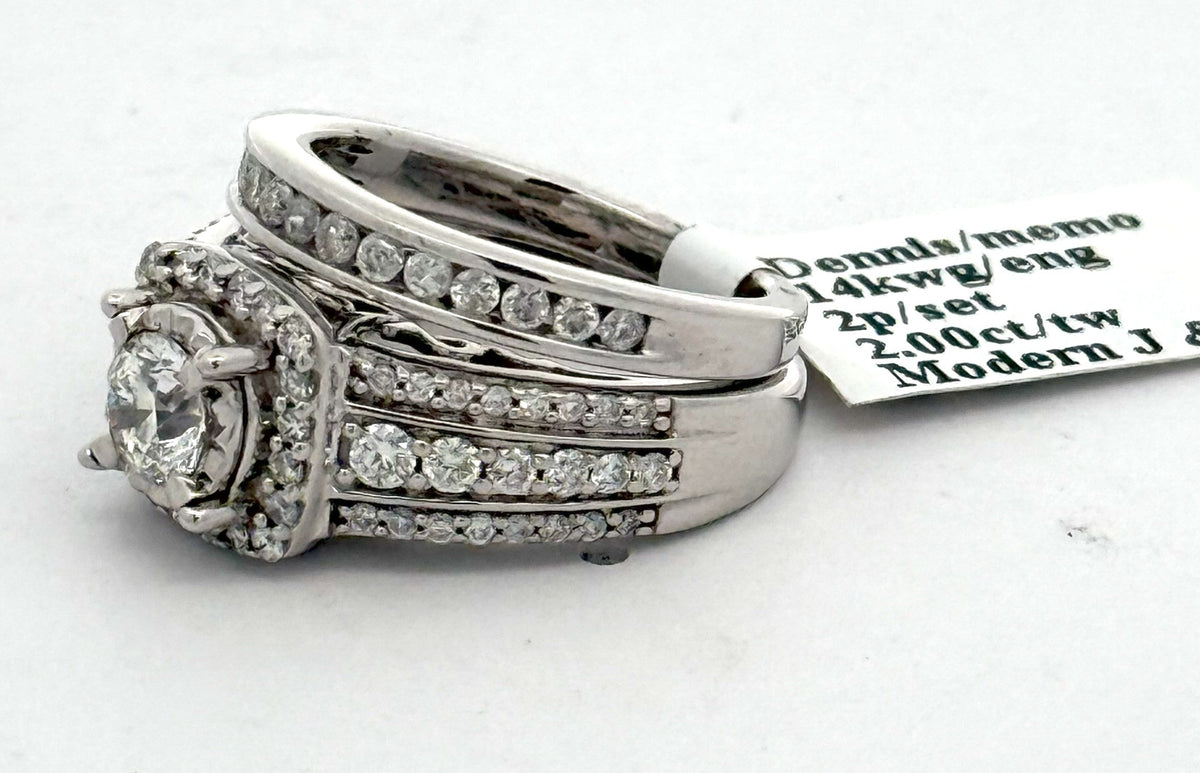 14k White Gold 1.75 CT Diamond Engagement Ring Set, 8.0gm, Size 4.5, S108015