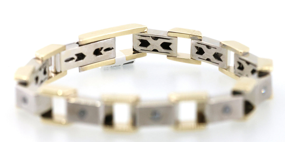 14k  White & Yellow Gold Fancy Men's Bracelet, 68.5gm, 9", S108846