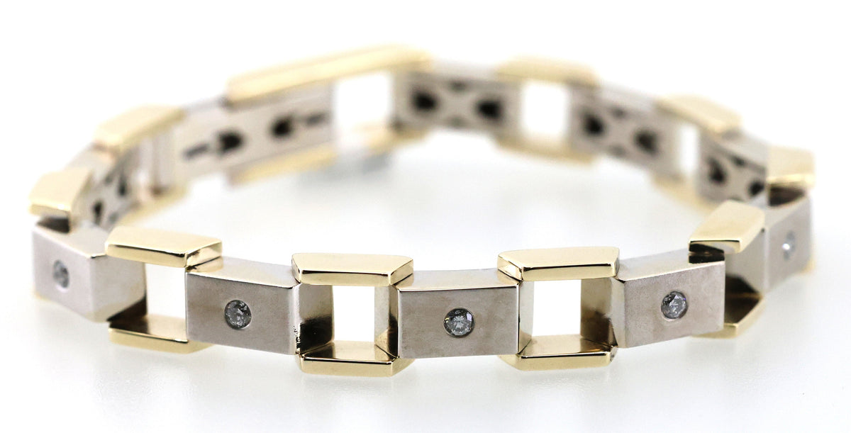 14k  White & Yellow Gold Fancy Men's Bracelet, 68.5gm, 9", S108846