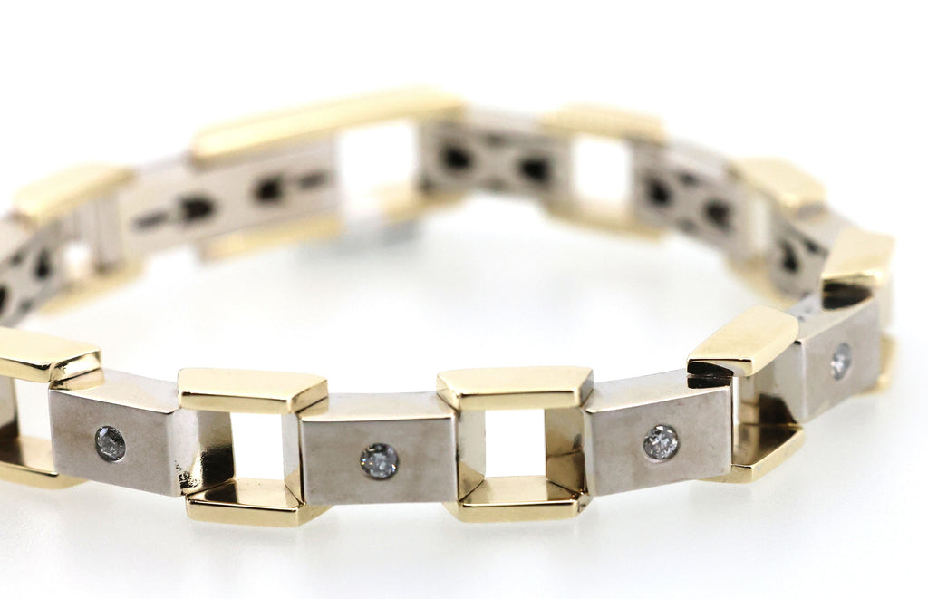 14k  White & Yellow Gold Fancy Men's Bracelet, 68.5gm, 9", S108846