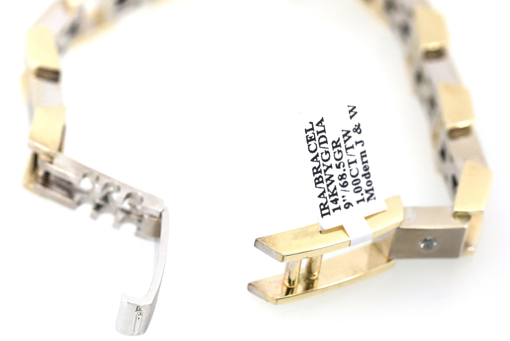 14k  White & Yellow Gold Fancy Men's Bracelet, 68.5gm, 9", S108846