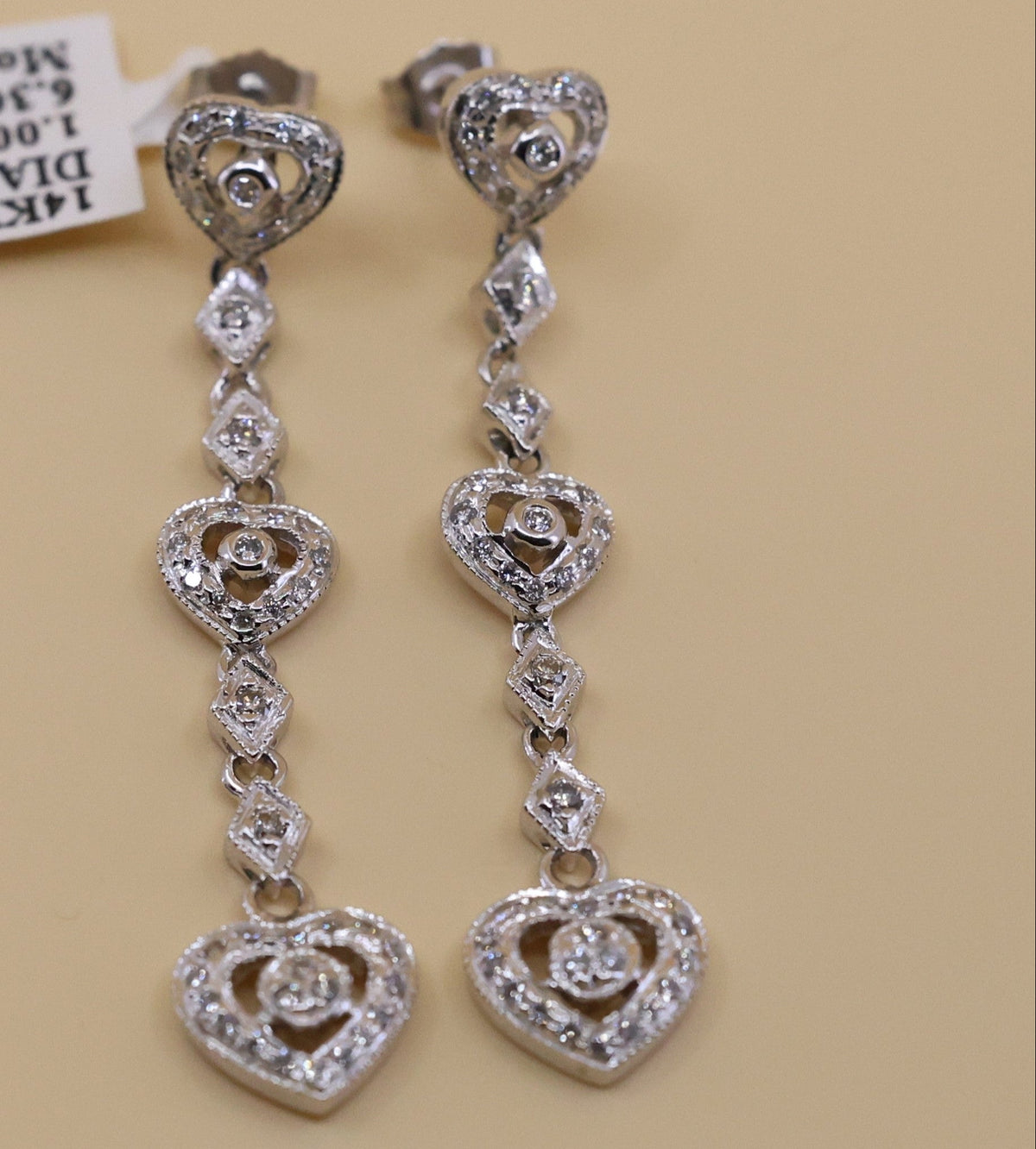 14k White Gold Fancy Drop Earrings, 6.5g, S108843
