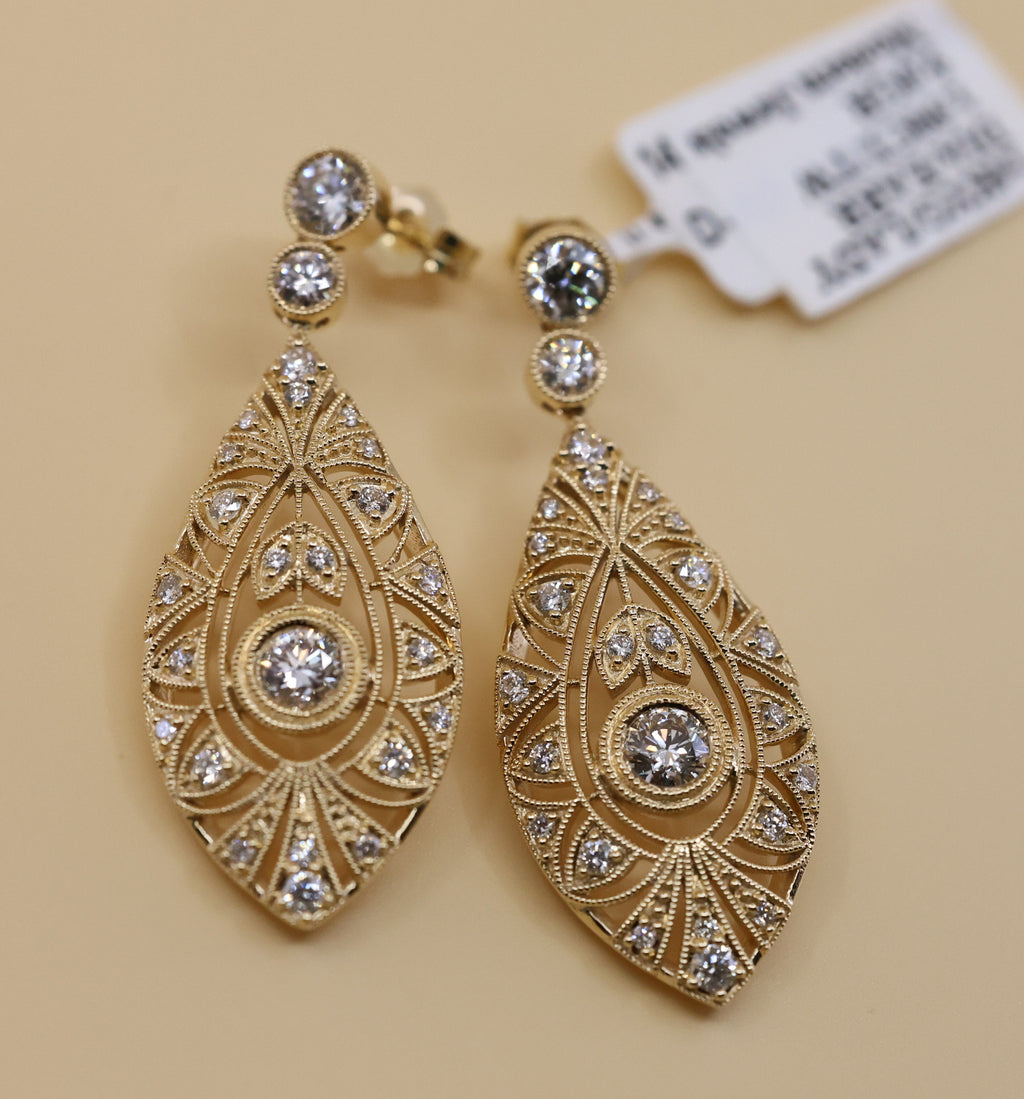 14k Yellow Gold Fancy Drop Earrings, 9.0g, S16825