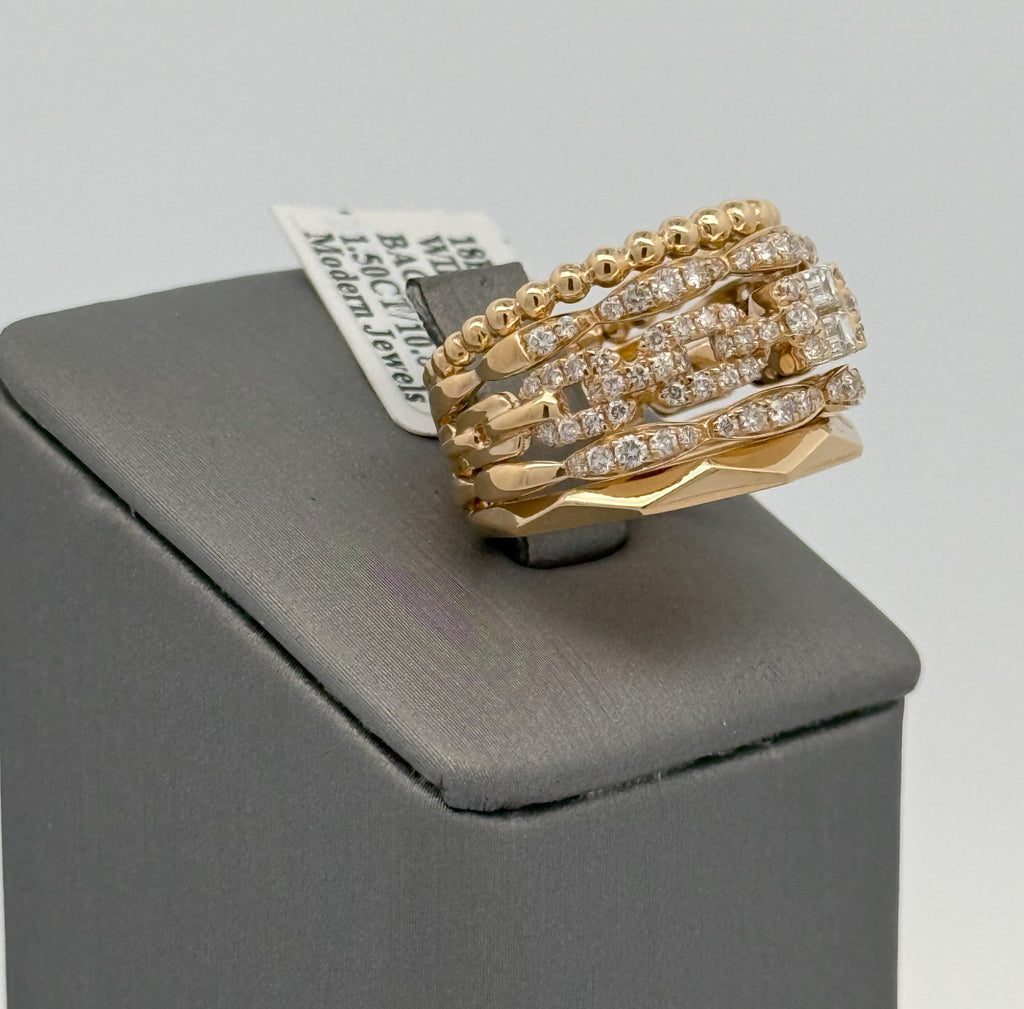 18k Yellow Gold 1.50CT Baguette & Round Diamond Ring, 10.8gm, size 6.5, S16589