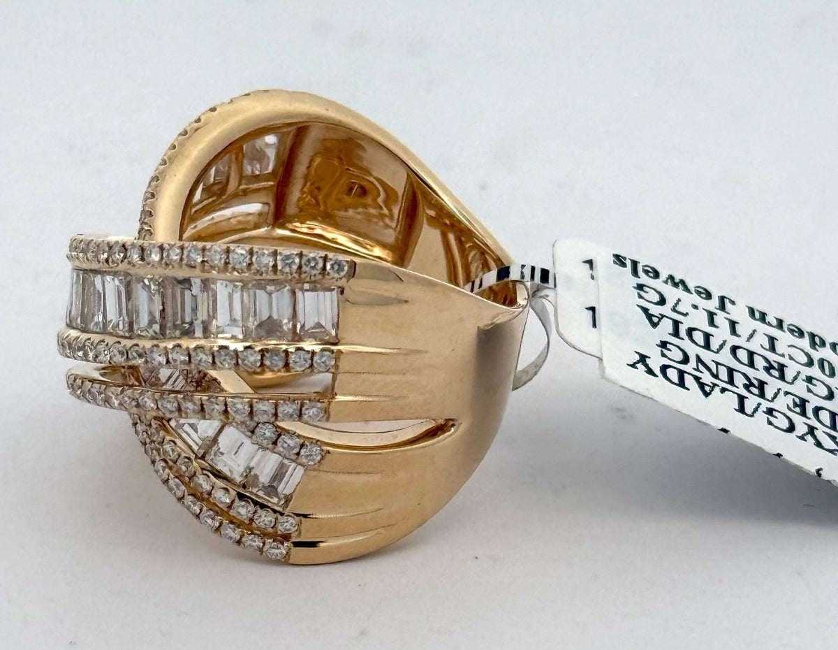 18k Yellow Gold 4.50CT Baguette & Round Crossover Ring, 11.7gm, size 6.25 S16584