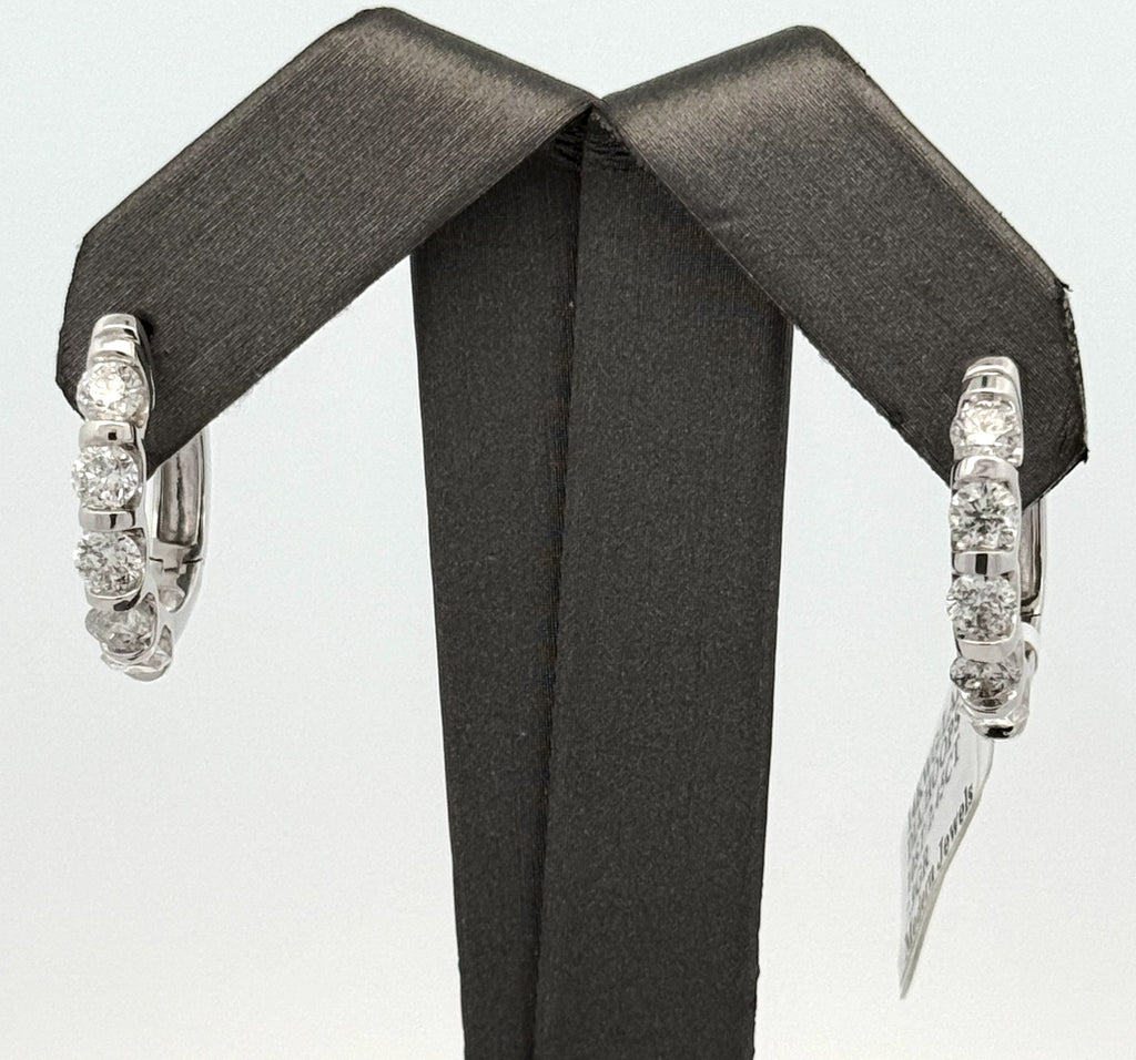 14k White Gold 2.45 CT Diamond Inside Out Hoop Earrings, 7.9gm, S16592