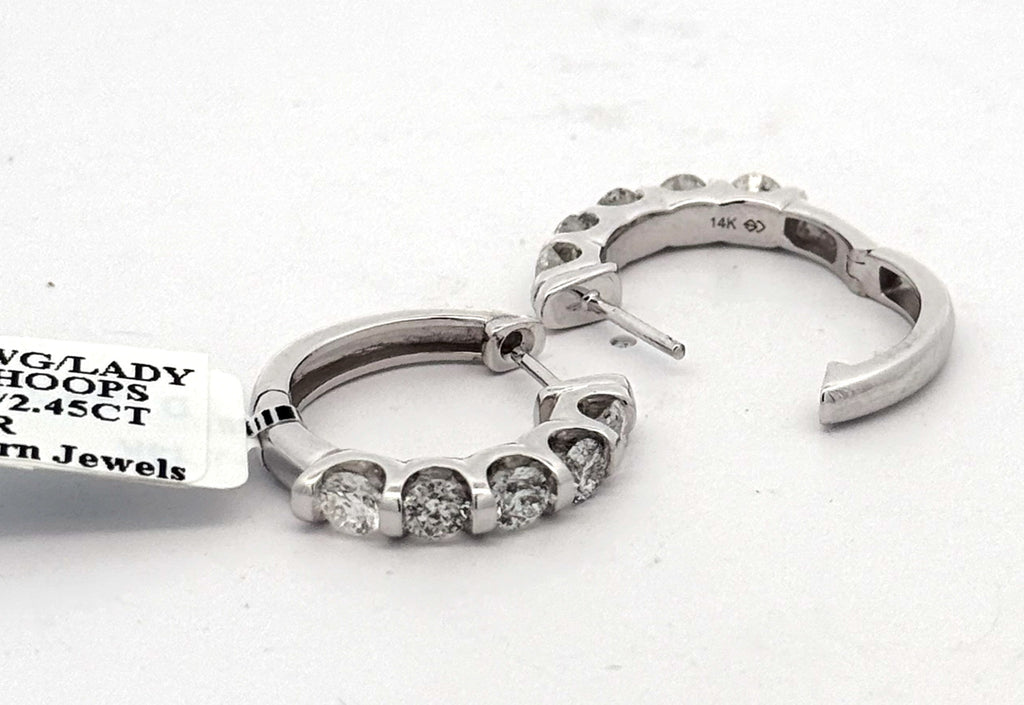 14k White Gold 2.45 CT Diamond Inside Out Hoop Earrings, 7.9gm, S16592