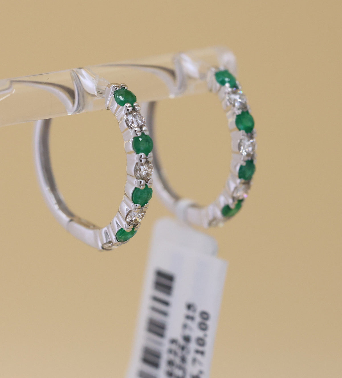 14k White Gold 0.75CT Diamond & Emrld Hoop Earrings, 3.3gm, S16823
