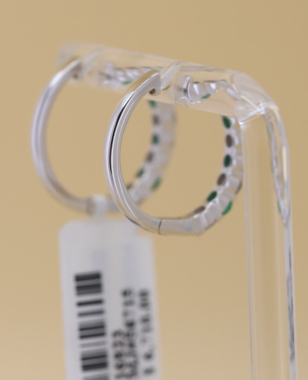 14k White Gold 0.75CT Diamond & Emrld Hoop Earrings, 3.3gm, S16823