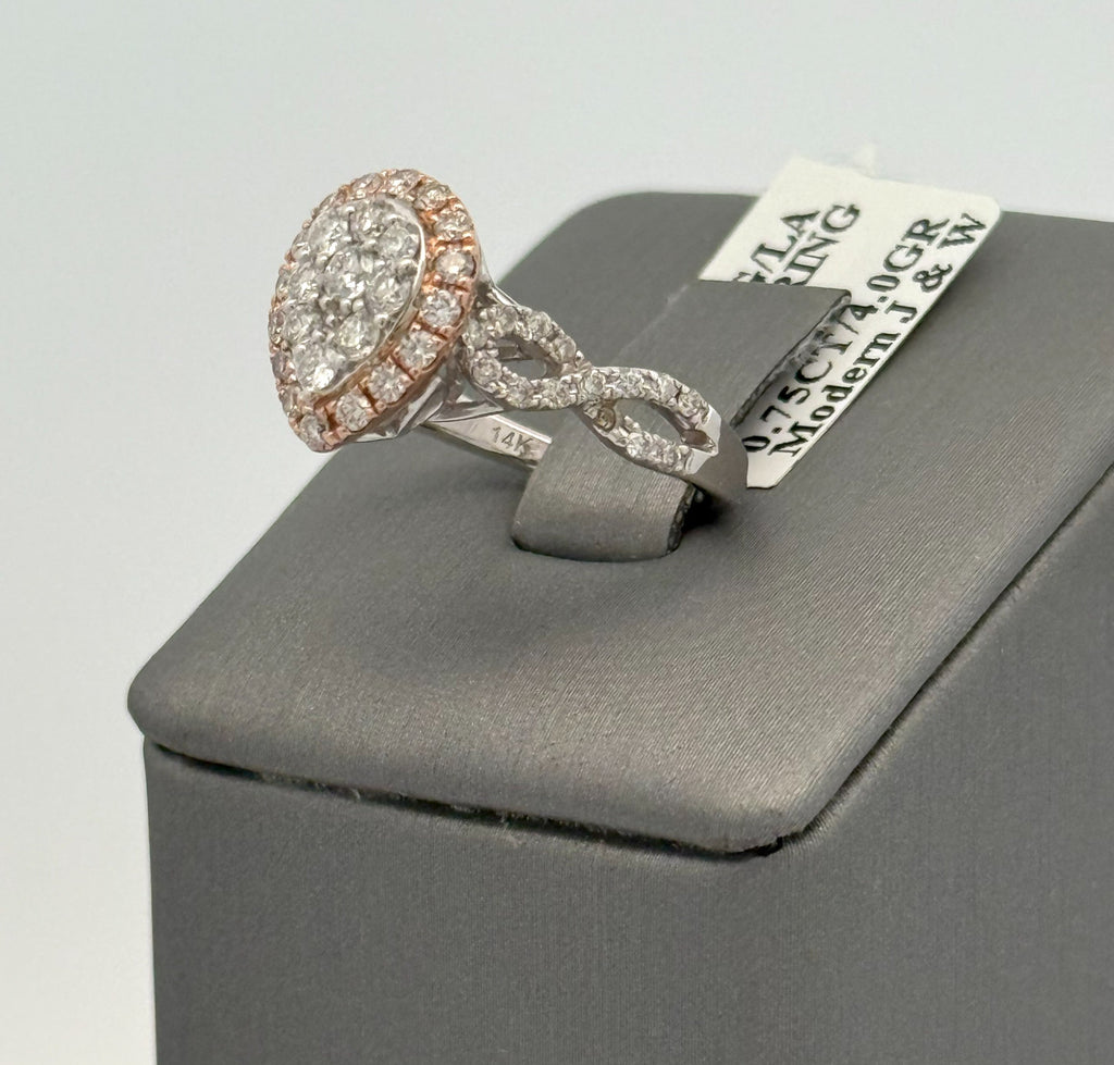 14k White & Rose Gold 0.75Ct Diamond Cluster Pear Shaped Ring 4.0gm,Size 4,5. S108424