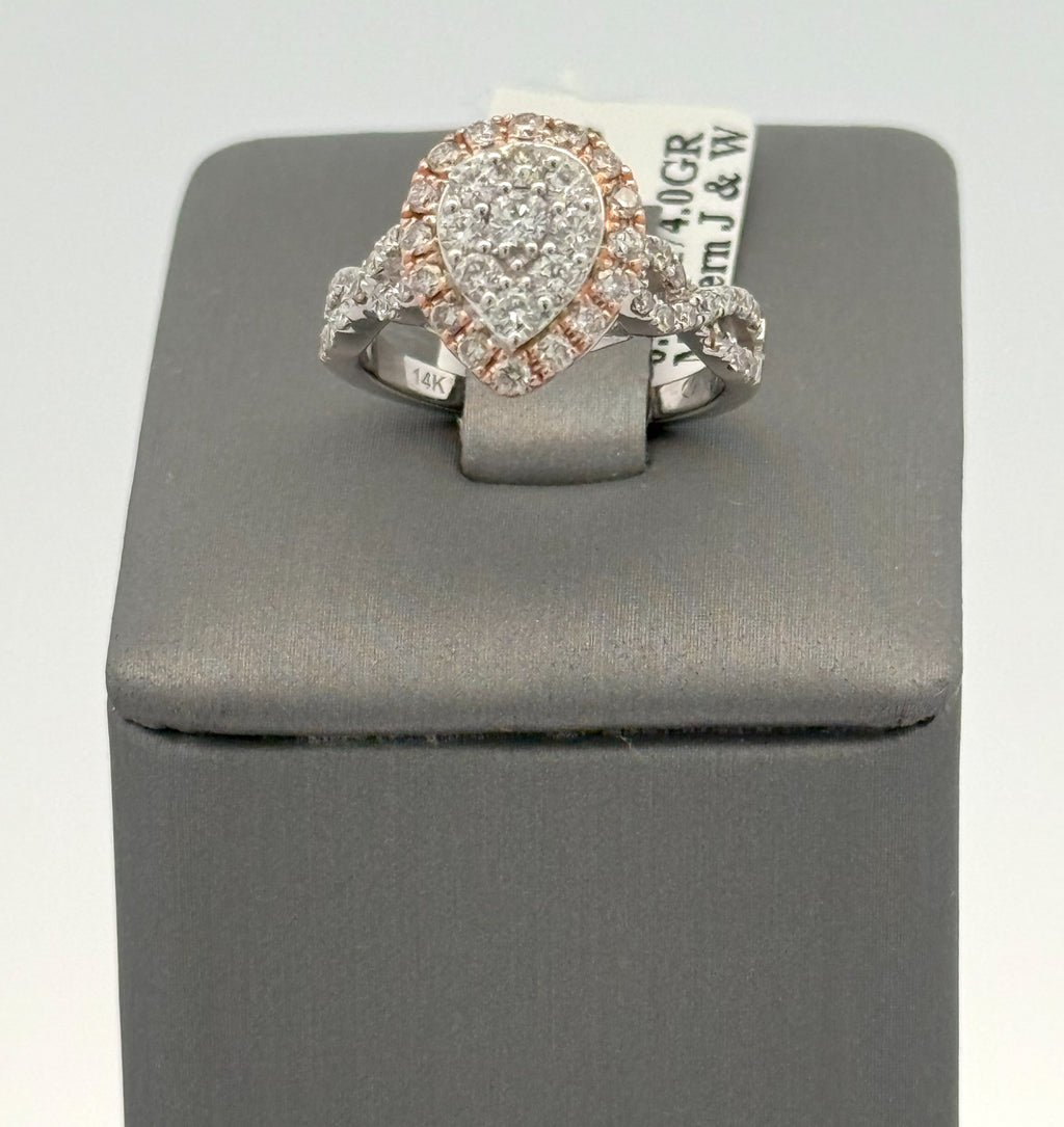 14k White & Rose Gold 0.75Ct Diamond Cluster Pear Shaped Ring 4.0gm,Size 4,5. S108424
