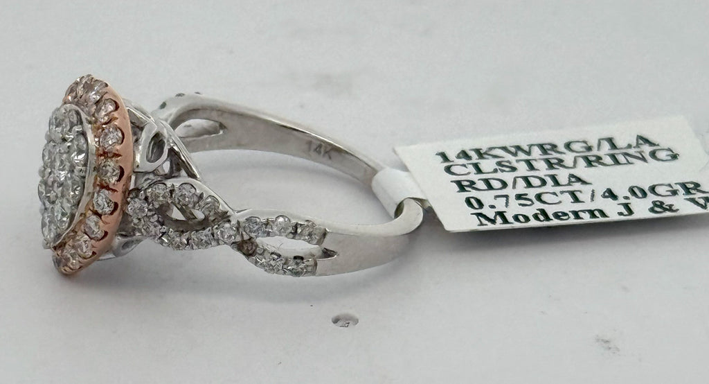 14k White & Rose Gold 0.75Ct Diamond Cluster Pear Shaped Ring 4.0gm,Size 4,5. S108424