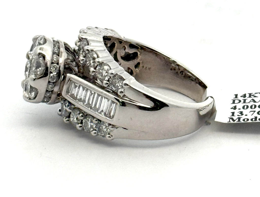 14k White Gold 4.00 CT Diamond Cluster Ladies Ring, 13.7 gm, Size 9, S108477