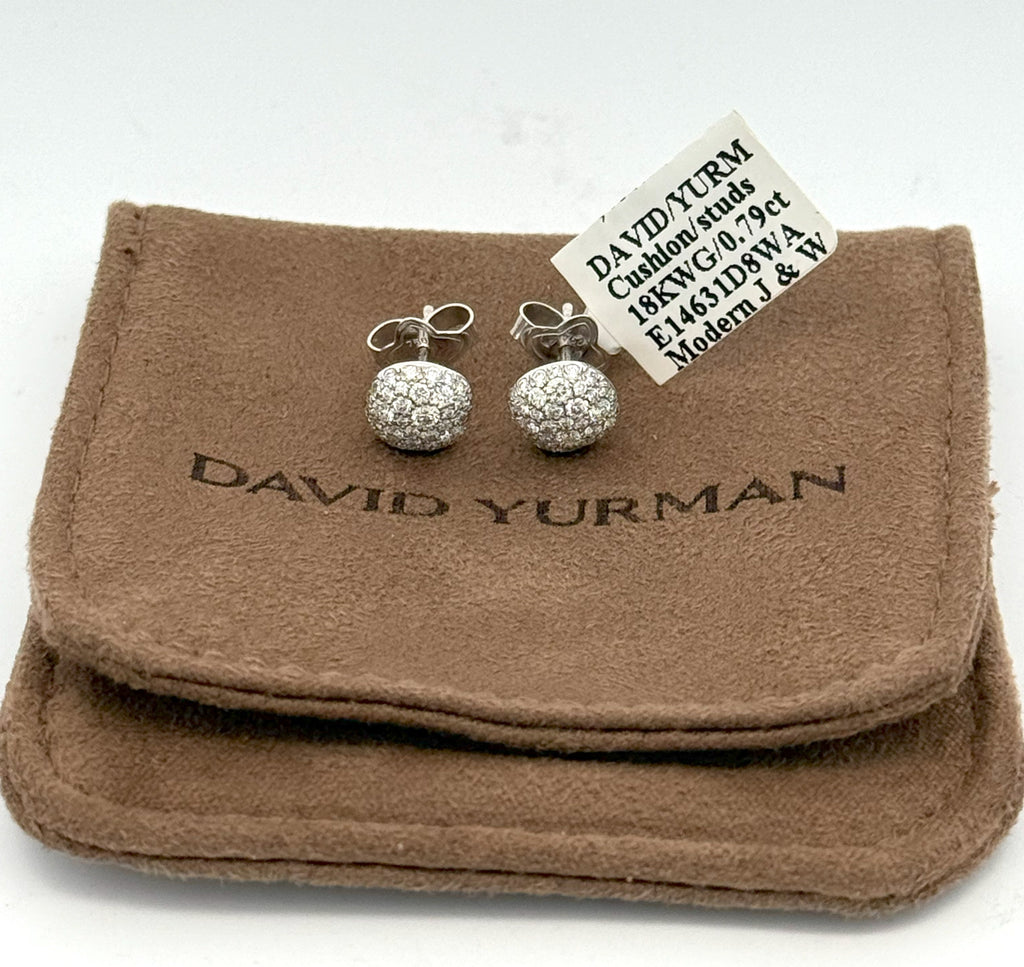 David Yurman Cushion Stud Earrings, 18K White Gold with Diamonds,S108478