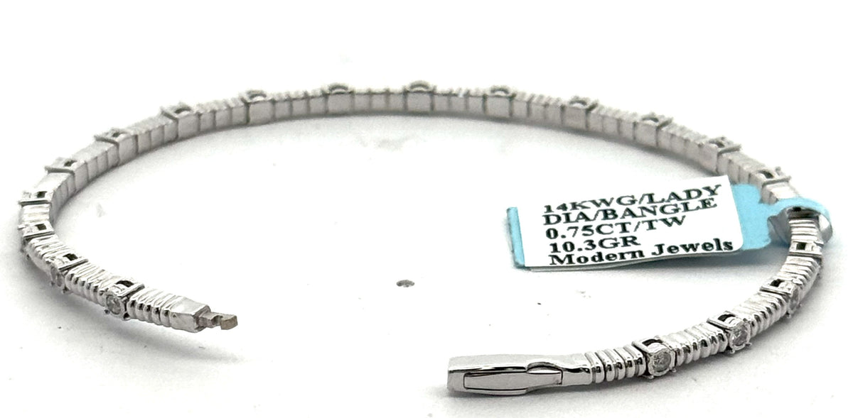 14k White Gold 0.75 CT Diamond Bangle Bracelet, 10.3gm, S16620