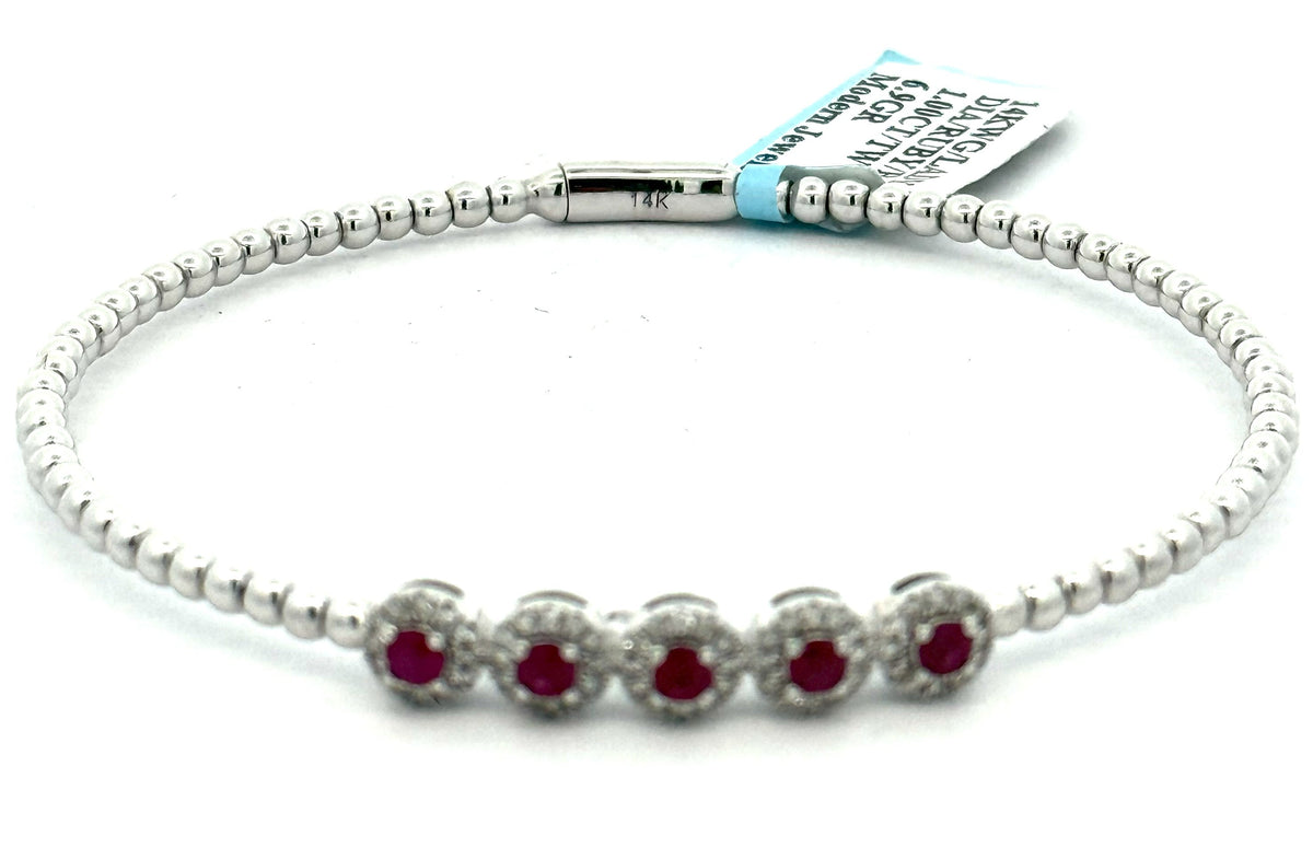 14k White Gold 1.00CT Diamond & Ruby Bangle Bracelet, 6.9g, S16615