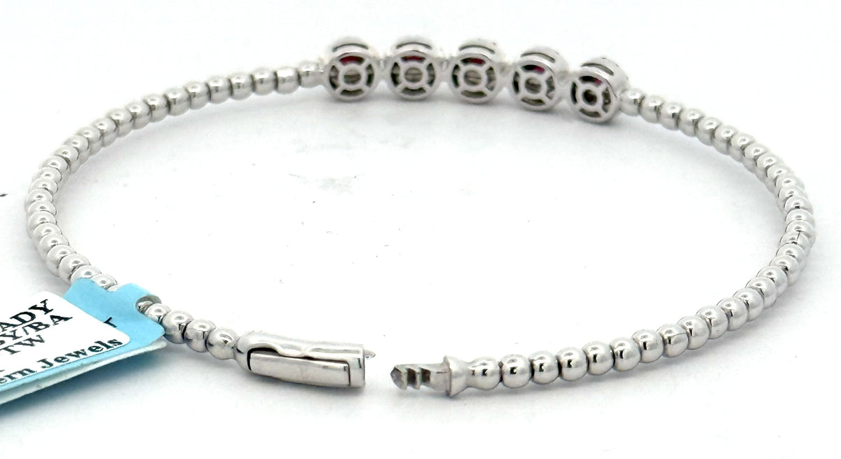 14k White Gold 1.00CT Diamond & Ruby Bangle Bracelet, 6.9g, S16615