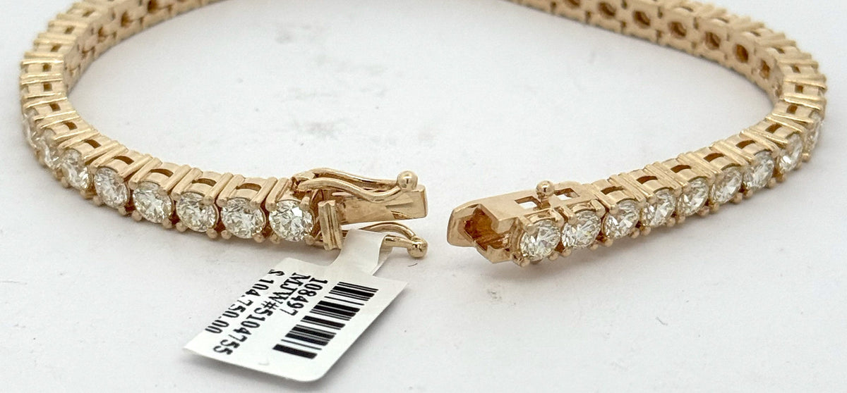 14k Yellow Gold 14.00CT Diamond Tennis Bracelet, 8", 33.6g, S108497