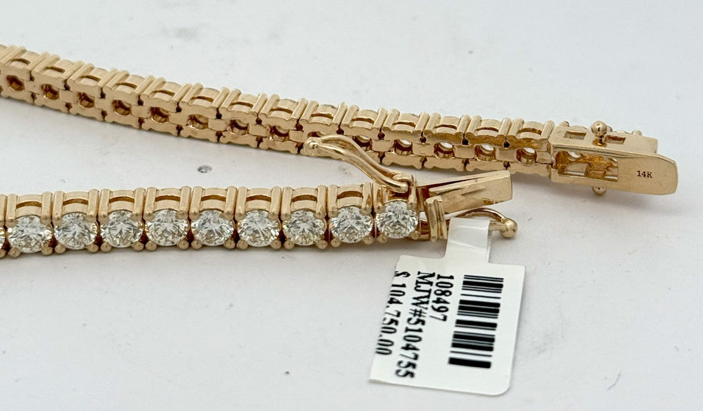 14k Yellow Gold 14.00CT Diamond Tennis Bracelet, 8", 33.6g, S108497