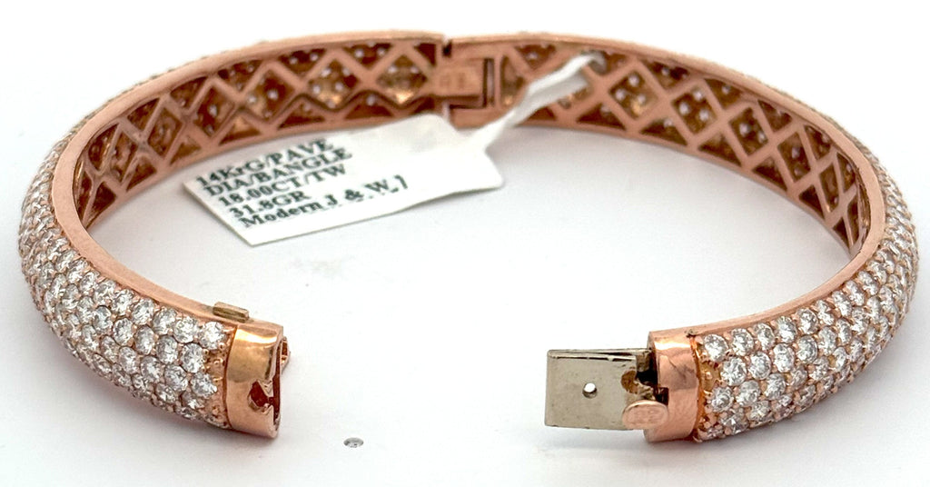 14k Rose Gold 17.75CT Diamond Bangle Bracelet, 31.8g, 8" wrist, S108354