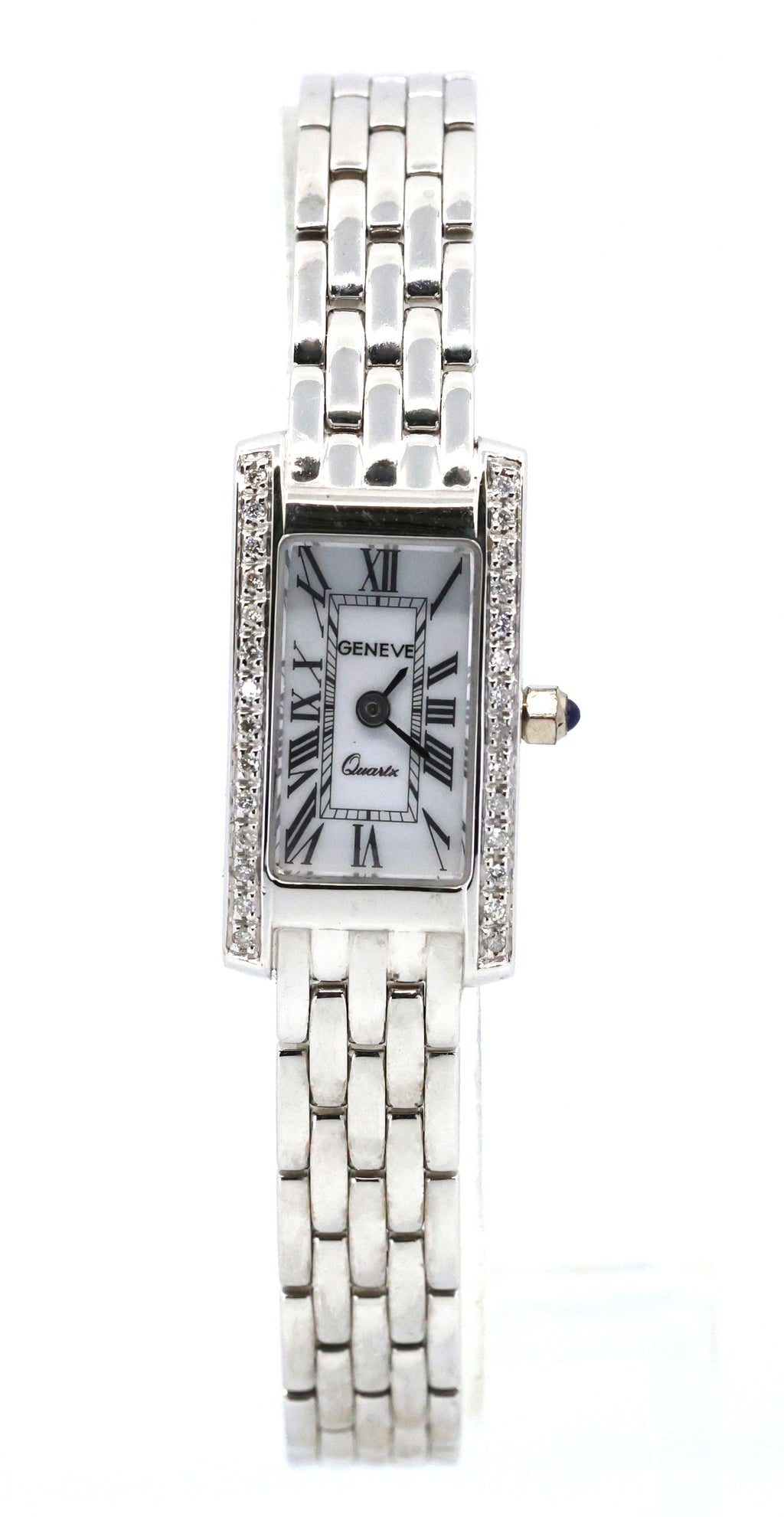 14k White Gold Square Diamond Geneve Italian Watch 28mm (Pre-owned)