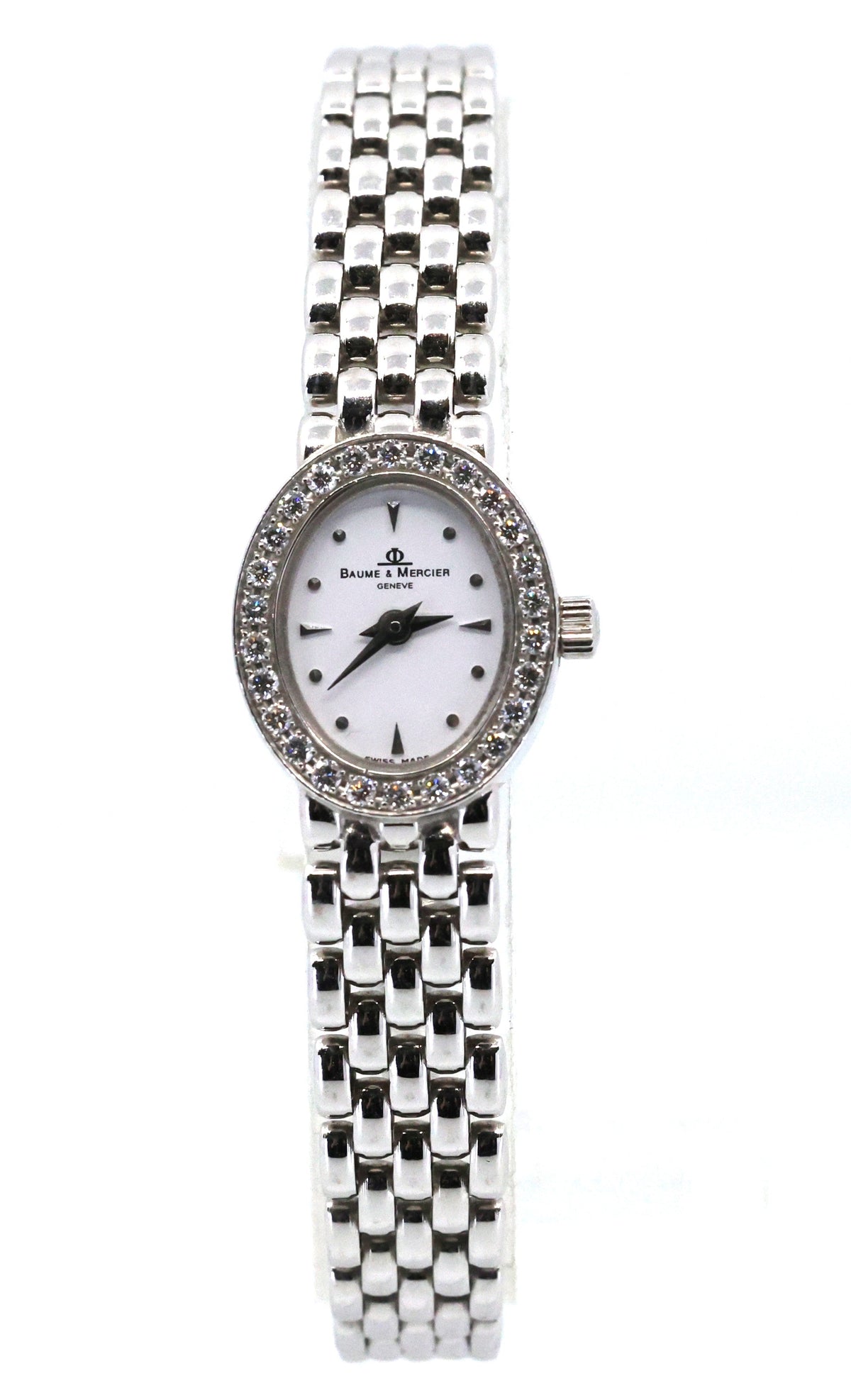 Baume & Mercier Geneve MX000M7L 14k W/g Diamond white dial 15mm Quartz watch 28g