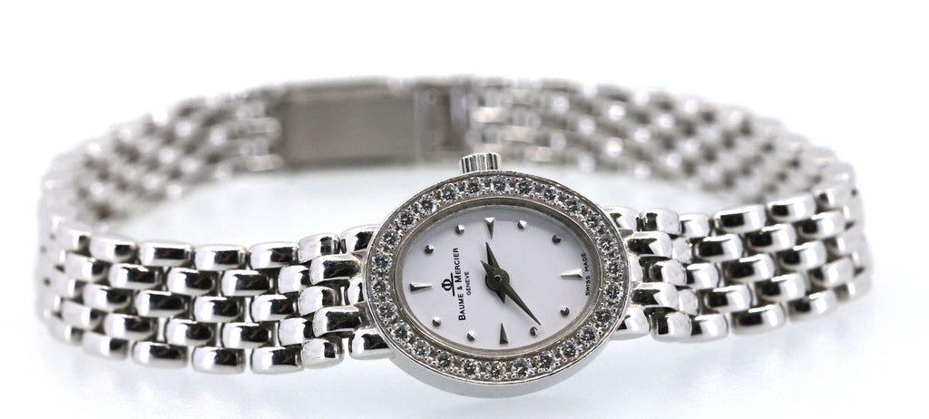 Baume & Mercier Geneve MX000M7L 14k W/g Diamond white dial 15mm Quartz watch 28g