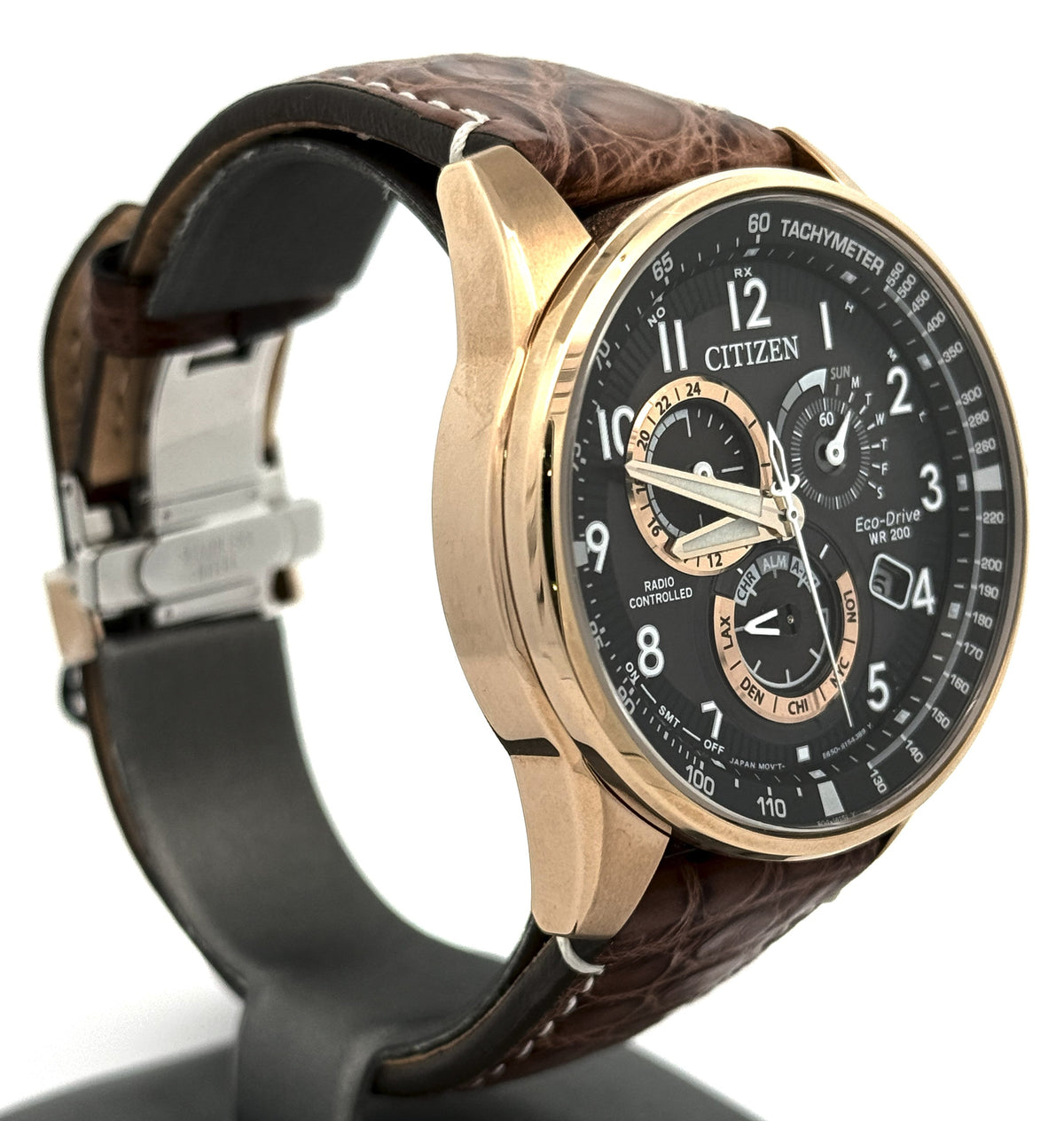 Citizen PCAT Black Dial Eco-Drive Rose Plated Steel 44mm Watch, AT4133-09E