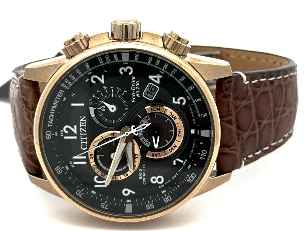 Citizen PCAT Black Dial Eco-Drive Rose Plated Steel 44mm Watch, AT4133-09E